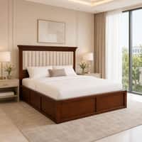 Leher Solid Wood Comfort Queen Bed Hydraulic Storage Provincial Teak Finish Mattress 60 x 78 Inches