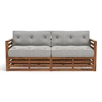 Raymond Wooden Sofa - Teak Finish (Vapour Grey) (Finish : teak; Custom Set - Sofas : 0003; Standard Set - Sofas : none; Sofa Material : fabric; Sofa Size : regular; Sofa Type : regular; Colour : vapour grey)