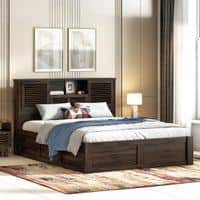 Cambry Queen Size Hydraulic Storage Bed With Headboard Storage Bed In American Walnut Finish