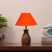 Devansh Orange Cotton Table Lamp With  Wood Natural Base -(10X12.5 Inches)-28