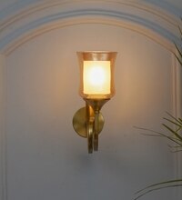 Nena Single Light Wall Fitting In Brass Finish Metal With Amber Glass
