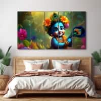 The Castle Decor Bal Gopal Wall Painting Wooden Framed 27x48 Inch (Style 8)