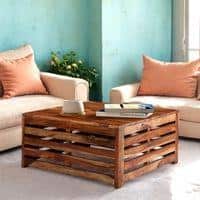 Kingsville Sheesham Wood Contemporary Square Coffee Table In Natural Teak Finish