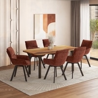 Dune Solid Oak Wood Dining Table With 6  Bren Dining Chairs (Finish : Gradient Oak, Chair Colour : Auburn)