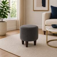 Doe Buck Velvet Round Ottoman Stool in Grey Colour with Wooden Legs
