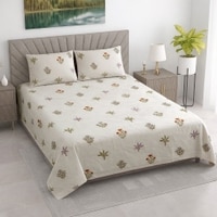 Zoya White Floral 400 TC Cotton Flat Super King Size Bedsheet with 2 Pillow Covers – Threads