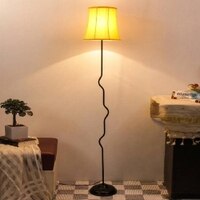 Bear Yellow Fabric Floor Lamp with Black Iron Base