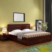 Hearti Solid Wood Queen  Size Bed Without Storage (Walnut Finish)
