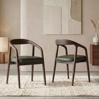 Zen Solid Wood Dining Armchair In Danish Walnut Finish with Olive Leatherette Colour