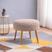 Doe Buck Luna Boucle Round Ottoman Stool in Light Brown Colour with Gold Metal Legs