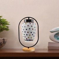 Devansh Multicolor Glass Wooden & Iron  Table Lamp -17 Inch Height  -Y