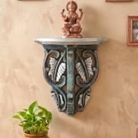Multishade Colour Solid Wood Handcarved Rajat Patra Floating Wall Shelf with distres finish by DisooFashions