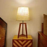 Adrienne Brown Wooden Table Lamp with White Jute Lampshade