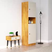 Hexa Red Wooden 2 Door Wardrobe with Hanging Space in Giant Wood and Frosty White Colour