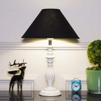 Lorette hand crafted Solid wood white finish table lamp With White Cotton Shade