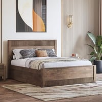 Toledo Solid Wood Queen Size Hydraulic Storage Bed In Danish Walnut Finish
