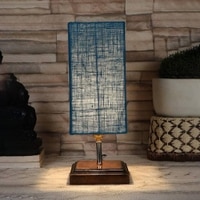 Emmett Turquoise Jute lamp with Square Brown Wood Base