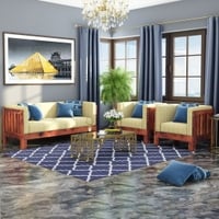 Prashiv 2+1+1 Seater Wooden Sofa (Creame Colour, Teak Finish)