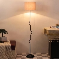 Lola Grey Fabric Floor Lamp with Black Iron Base