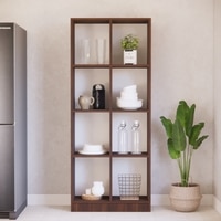 8 Shelves Open Multipurpose Matrix Kitchen Cabinet In Asian Walnut Finish