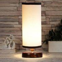 Sienna white & black cotton table lamp with brown wood base
