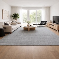 Strata Pet Yarn Rectangle Carpets Hand Loom in Grey Colour