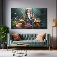 The Castle Decor Ganesha Ji Wall Art Set of 5 Digital Painting 27x48 Inch