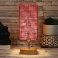 Finnick Maroon Jute table lamp with Square Natural Wood Base