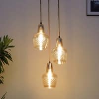 Alita 3 Light Amber Luster Glass Brass Edge Pendant Cluster