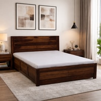 Ashford Solid Wood Queen  Size Bed With Hydraulic Storage (Provincial Teak Finish)