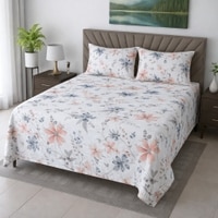 Elara Off White Floral 400 TC Cotton Flat Super King Size Bedsheet with 2 Pillow Covers – Threads