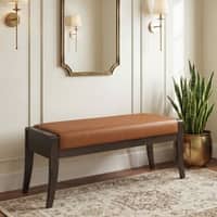 Ibha Solid Wood Entryway Bench In Dark Chestnut Finish with Nappa Tan Leatherette Colour