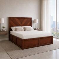 Vanya Solid Wood Comfort Queen Bed Box Storage Provincial Teak Finish Mattress 60 x 78 Inches