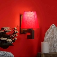 Devansh Solid Wood Electric Wall Light in Red Colour with Red Shade Count of 1 Light