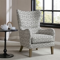 Carolina Printed Canvas Geometry Fabric Wing Chair in White Colour