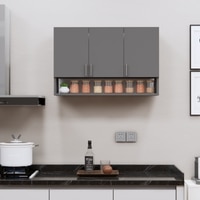 3 Doors Modular Wall Mounted Kitchen Cabinet With Organizer Shelf In Slate Slate Grey Finish