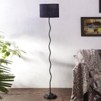 Kaine Blue Natural Fiber Floor Lamp with Black Iron Base