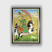 Equestrian Portrait Guru Gobind Singh Attended Upon Canvas Wall Prints Set of 1 Multicolor Matte