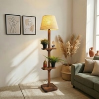 Elania Beige Jute Floor Lamp with Beige Jute Base