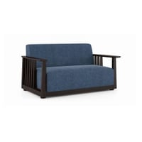Serra 2 Seater Wooden Sofa In Mahogany Finish & Midnight Blue Colour