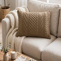 Kennedy Kelp Brown Cotton Knitted Decorative Cushion Cover 16 x 16 Inches