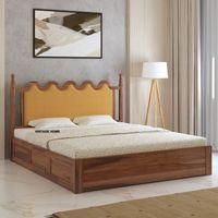 Tavora Sheesham Wood Queen Size Bed With Box Storage In Provincial Teak Finish
