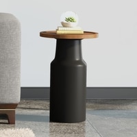 Toro Solid Wood Side Table In Dual Tone in Amber Walnut And Black Finish