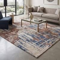 Ivory Blue Brown Abstract Wool Silk Hand Tufted Area Rug for Living Room Bedroom 12x15