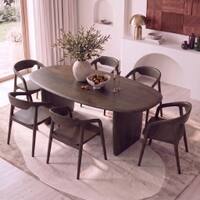 Zen Asymmetric Solid Wood 6 Seater Dining Table With 6 Hague Solid Wood Dining Armchair (Finish: Danish Walnut)