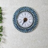 Lenoire Teal Colour Engineered Wood Distress Finish with Marble rings wall Clock by Disoo Fashions