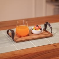 Ireka Home Ananda Wooden Serving Tray with Leather Handles