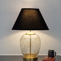 SECRET Water Droplets On Glass and Brass Finish Metal Large  Table Lamp With Black Cotton Shade