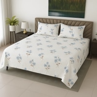 White Floral 400 TC Cotton Flat Super King Size Bedsheet With 2 Pilllow Covers From Threads