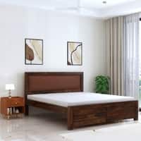 Dhunja Solid Sheesham Wood  King Size  Upholstered  Bed In Provincial Teak Finish